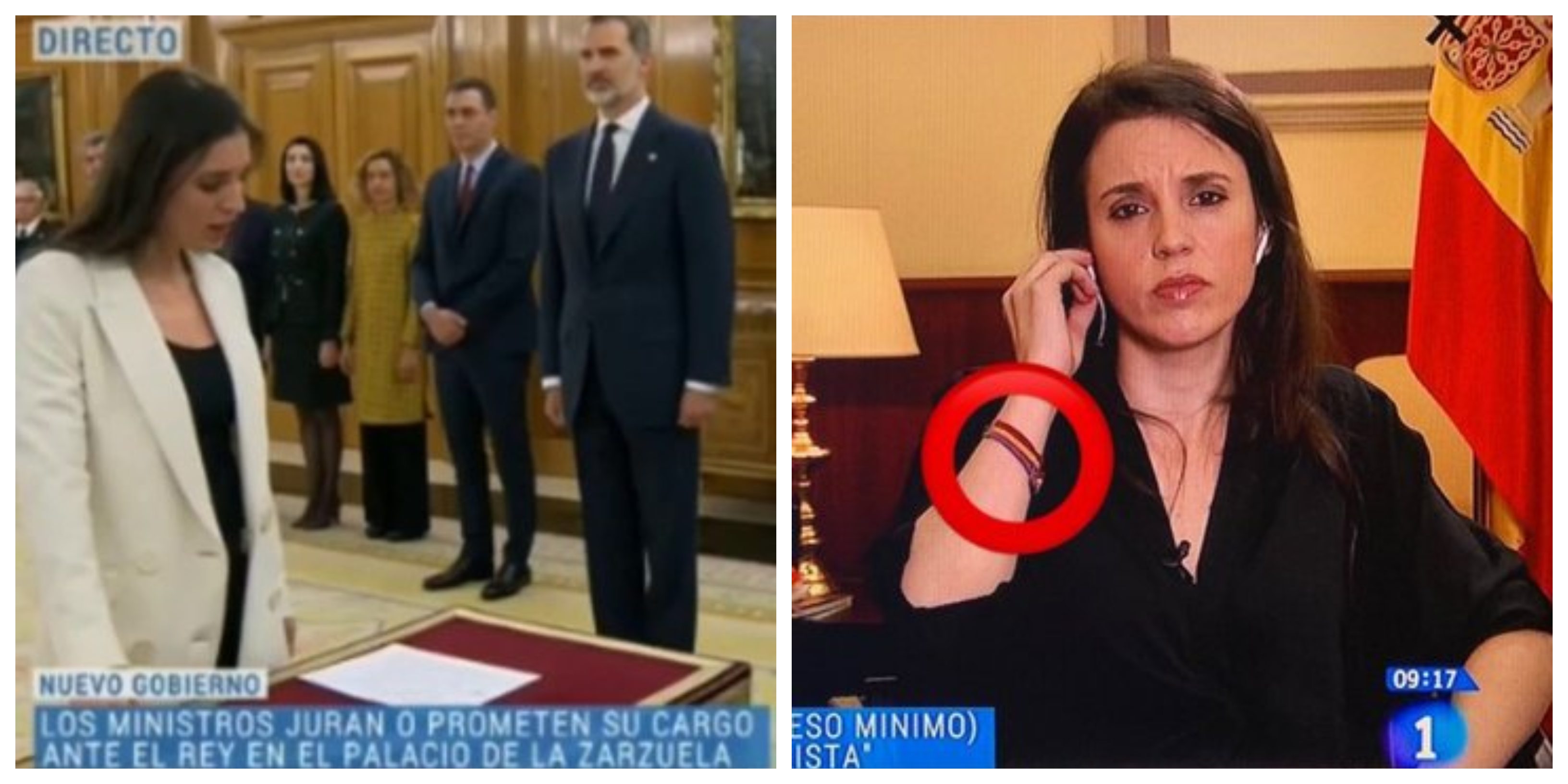 Irene Montero, la ministra que jur&oacute; ante el Rey, luce ahora una pulsera con bandera republicana