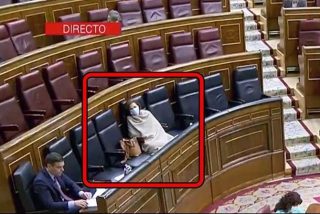 Esca&ntilde;o, mantita y mascarilla: as&iacute; 'disfrut&oacute;' Carmen Calvo del pleno del Congreso