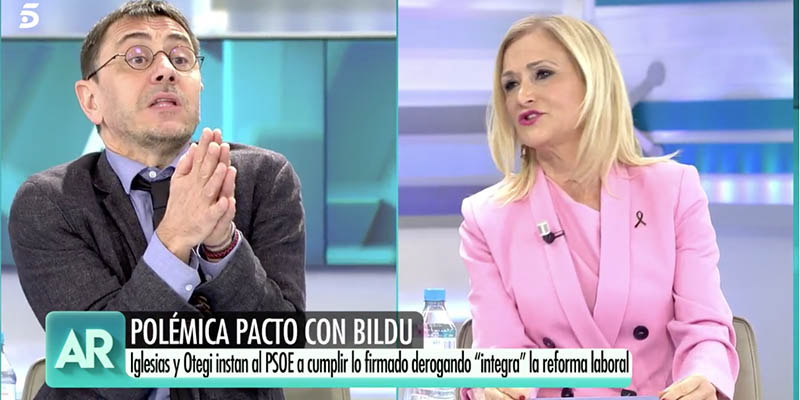 Monedero y Cifuentes, a voces en Telecinco: "&iexcl;Si Bildu son herederos de ETA, el PP lo son de Franco!"
