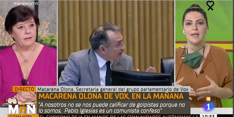 Una tertuliana de TVE se pregunta por qué no puede calificar a VOX de "golpistas" y Macarena Olona la deja frita