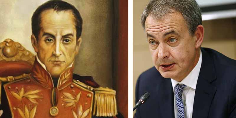 Jos&eacute; Luis Rodr&iacute;guez Zapatero y una representaci&oacute;n art&iacute;stica de Sim&oacute;n Bol&iacute;var