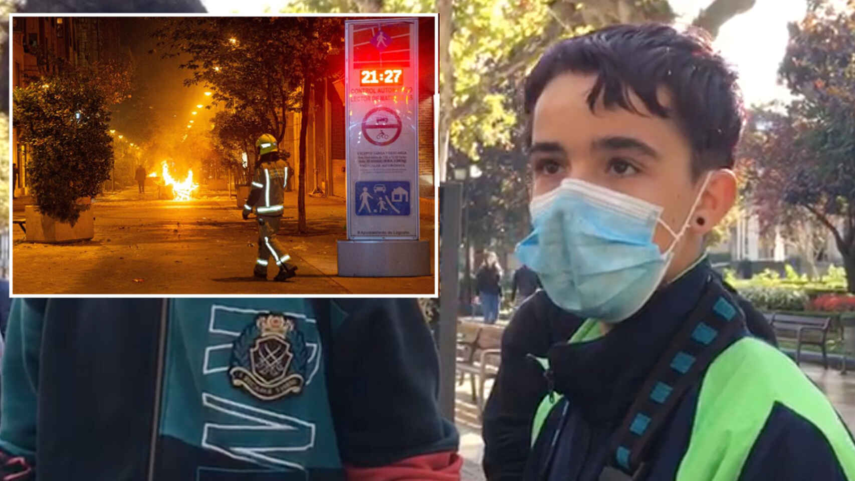 Pablo, el hijo de 16 a&ntilde;os de la barrendera, que sale a limpiar con sus amigos el aquelarre de Logro&ntilde;o