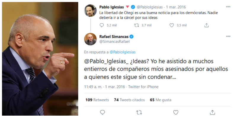 Simancas se come con patatas un viejo tuit en el que abroncaba a Iglesias por jalear la libertad de Otegi