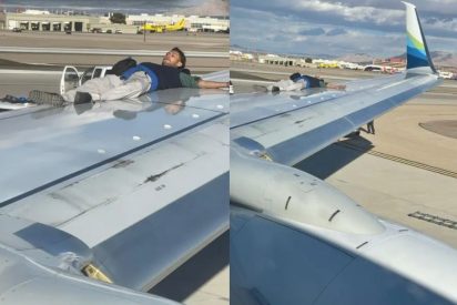 El tipo se sube al ala cuando el avión está a punto de despegar y este es el doloroso desenlace