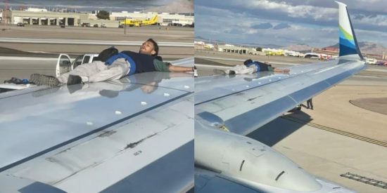 El tipo se sube al ala cuando el avión está a punto de despegar y este es el doloroso desenlace