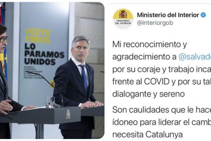 Marlaska se asusta y borra a toda prisa un tuit en la cuenta oficial de Interior haciendo campa&ntilde;a por Illa