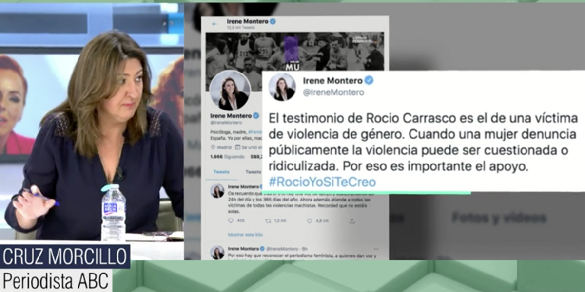Cruz Morcillo cierra la boca a Irene Montero por hablar con ligereza del caso Roc&iacute;o Carrasco: "Bromas, las justas"