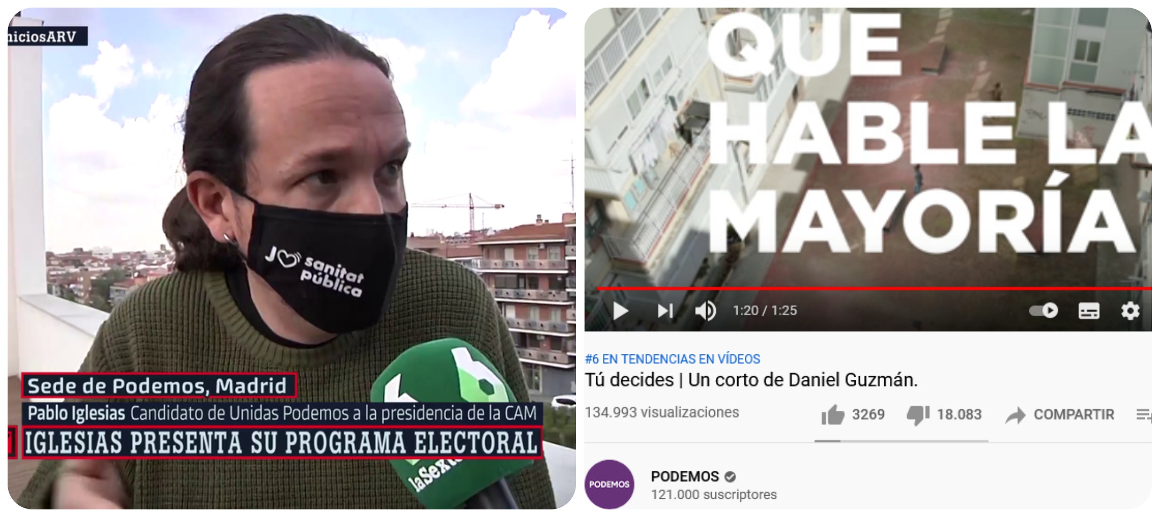 El v&iacute;deo de campa&ntilde;a de Unidas Podemos propina a Pablo Iglesias su segundo revolc&oacute;n de cara al 4-M