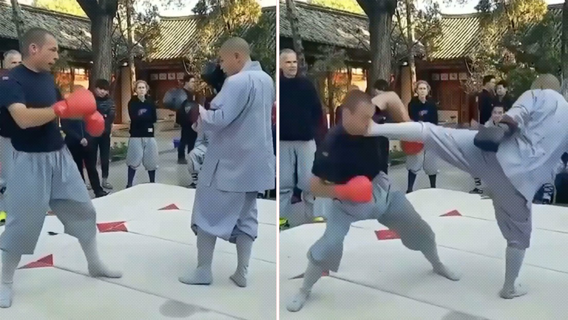 El momento exacto en que el monje shaol&iacute;n derriba de una patada en la cara al luchador de MMA