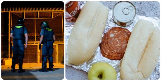 El cutre men&uacute; de la Guardia Civil en Ceuta: Dos chuscos de pan, cinco rodajas de chorizo, una lata de at&uacute;n y una manzana