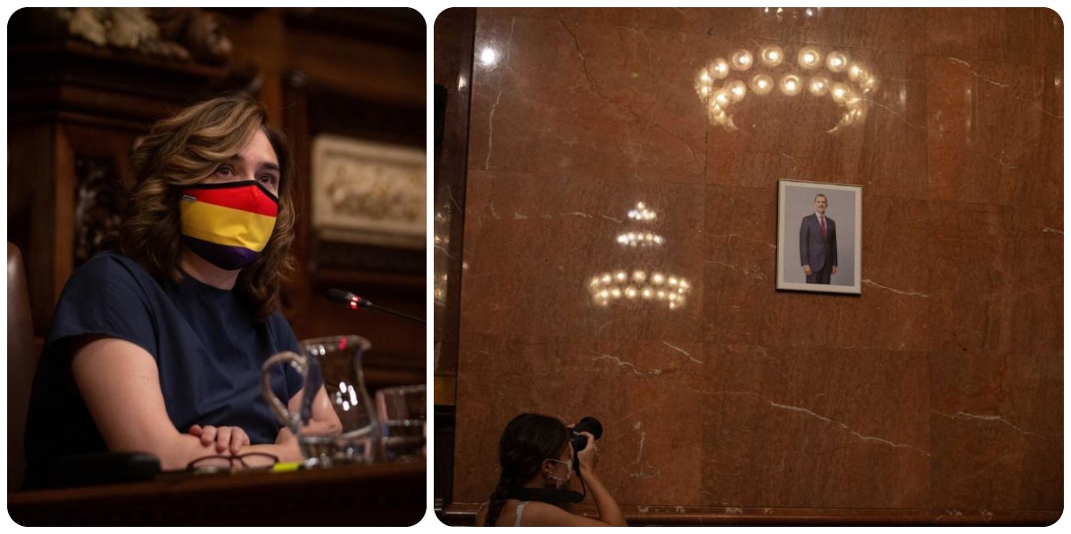 Ada Colau se ríe del Tribunal Supremo y coloca un ridículo retrato del rey Felipe VI en el salón de plenos - Vimarsana News