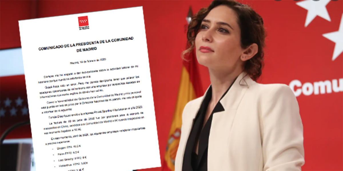 Comunicado de Ayuso explicando el contrato de su hermano: "Hizo un trabajo por 55.850€"