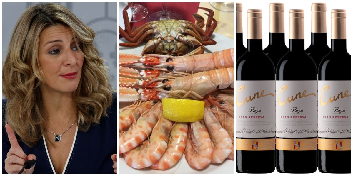 Yolanda Díaz se arruga ante las críticas y anula el pedido de 200 kilos de langostinos y 4.000 botellas de Rioja