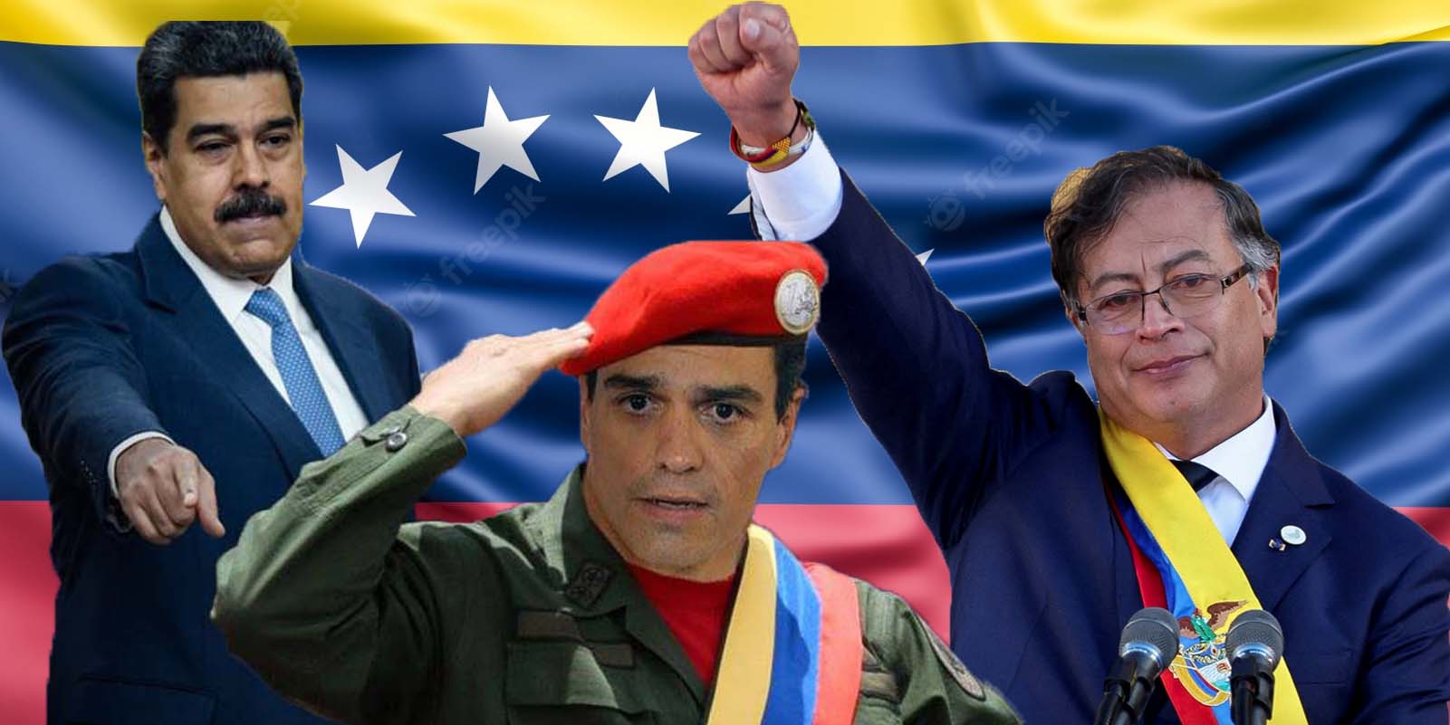 Pedro S&aacute;nchez junto al dictador Nicol&aacute;s Maduro y Gustavo Petro