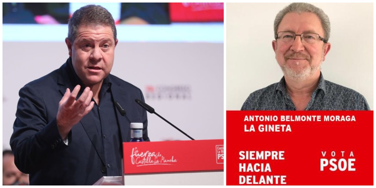 Emiliano Garc&iacute;a-Page, presidente socialista de Castilla-La Mancha y el alcalde de La Gineta, Antonio Belmonte (PSOE).
