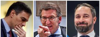 Pedro S&aacute;nchez, Alberto N&uacute;&ntilde;ez Feij&oacute;o y Santiago Abascal.