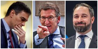 Pedro Sánchez, Alberto Núñez Feijóo y Santiago Abascal.