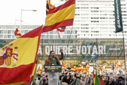 Santiago Abascal, este domingo 27 en la plaza de Col&oacute;n de Madrid.