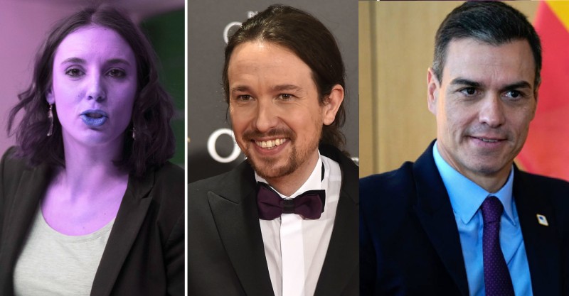 Irene Montero, Pablo Iglesias, Pedro S&aacute;nchez.