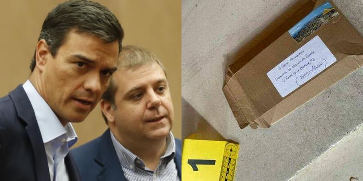 Pedro S&aacute;nchez, Juan Manuel Serrano y uno de los env&iacute;os explosivos no detectado por Correos.