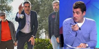 Pedro S&aacute;nchez, jugando a la petanca en Coslada con militantes del PSOE y Antonio Naranjo.