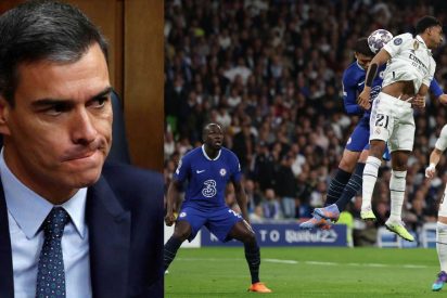 Pedro S&aacute;nchez y un instante del encuentro entre el Chelsea y el Real Madrid.