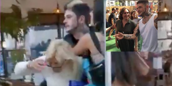 Cecilio G. en un momento de la agresión y con Ada Colau. 