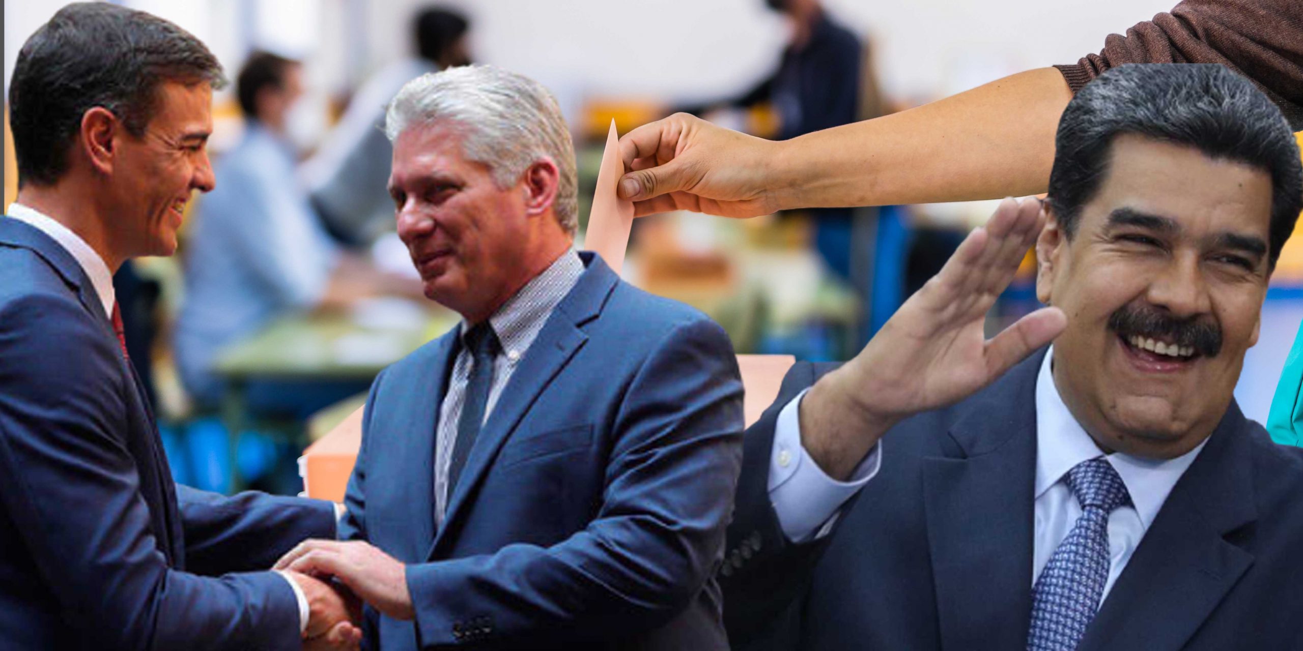 Miguel D&iacute;az-Canel y Nicol&aacute;s Maduro junto a Pedro S&aacute;nchez