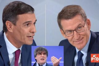 Sánchez (PSOE), Puigdemont (JUNTS) y Feijóo (PP)