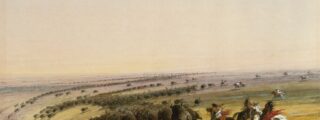 Bisontes en estampida hacia el precipicio, pintura de Alfred Jacob Miller, siglo XIX.