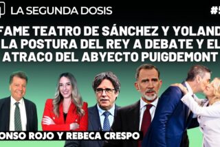 Carles Puigdemont, Felipe VI, Pedro S&aacute;nchez y Yolanda D&iacute;az