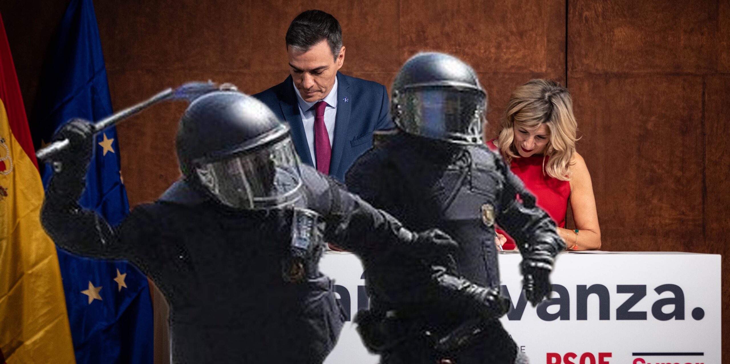 Protestas de la Polic&iacute;a junto a Pedro S&aacute;nchez y Yolanda D&iacute;az