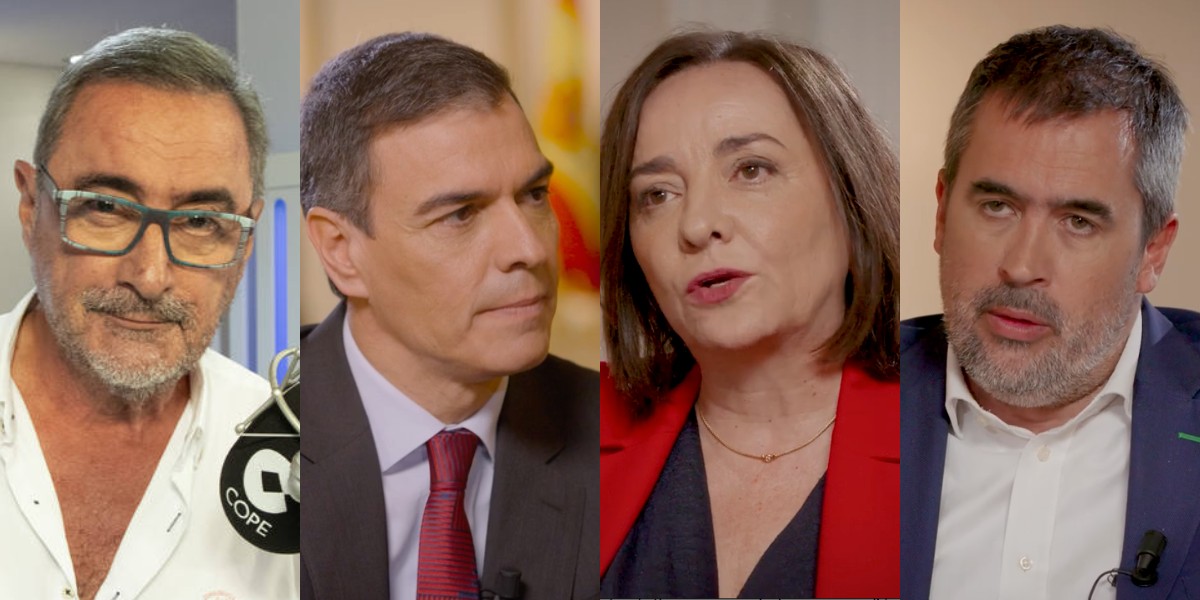 Carlos Herrera, Pedro S&aacute;nchez, Pepa Bueno y Carlos Cu&eacute;.