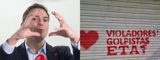 Juan Lobato y la pintada en la sede del PSOE en Pozuelo de Alarc&oacute;n (Madrid).