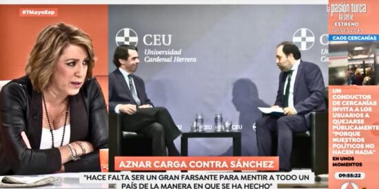 Una rebotada Susana D&iacute;az ataca a Aznar para congraciarse con S&aacute;nchez: &ldquo;Es el gran farsante&rdquo;