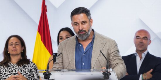 Santiago Abascal, agradeciendo el resultado obtenido por VOX el 9-J.
