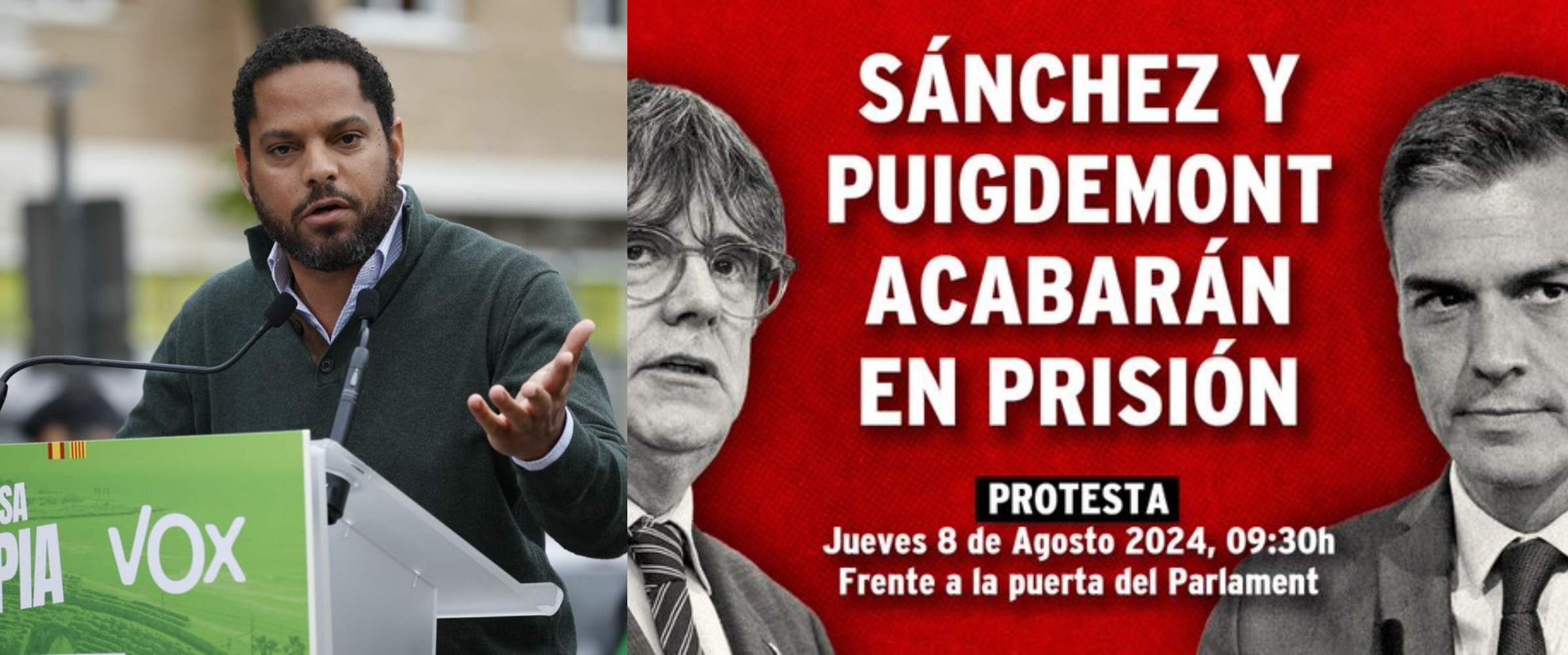 Ignacio Garriga y el cartel anunciador de la manifestaci&oacute;n.