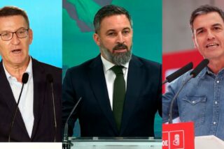Alberto N&uacute;&ntilde;ez Feij&oacute;o, Santiago Abascal y Pedro S&aacute;nchez.