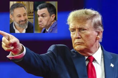 Abascal (VOX), Sánchez (PSOE) y Trump (EEUU)