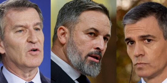 Feijóo (PP), Abascal (VOX) y Sánchez (PSOE)
