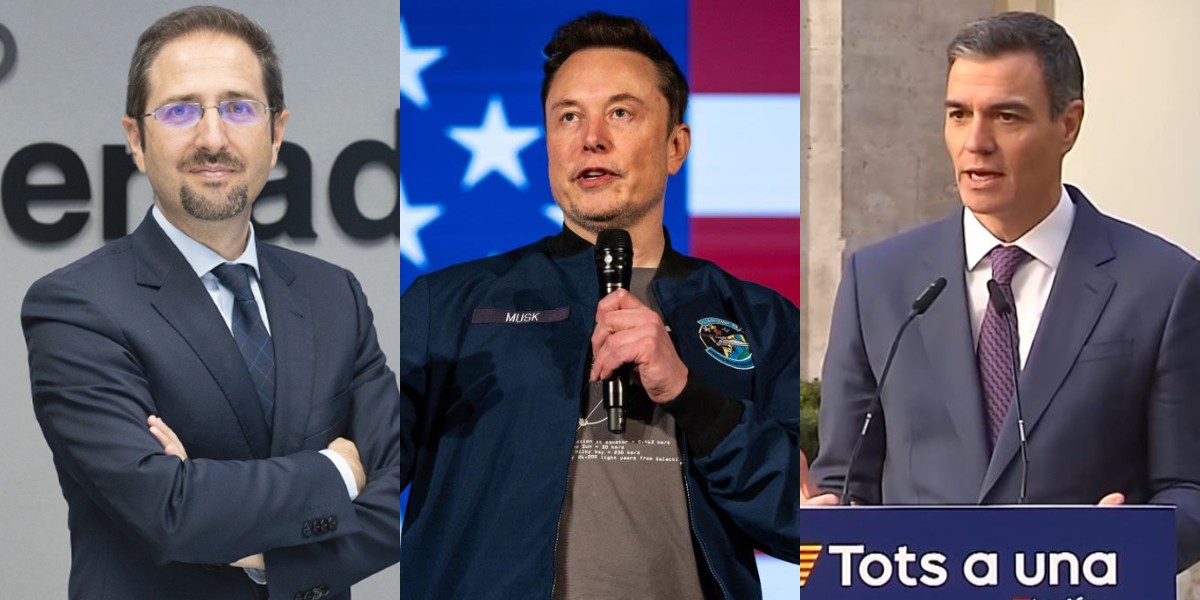 Manuel Llamas, Elon Musk y Pedro S&aacute;nchez.