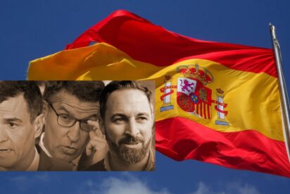 Sánchez (PSOE), Feijóo (PP) y Abascal (VOX)