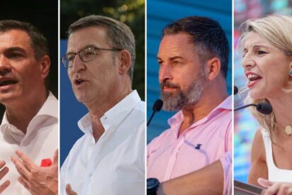 Pedro Sánchez, Alberto Núñez Feijóo, Santiago Abascal y Yolanda Díaz.