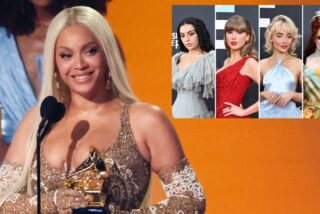 Beyonce y algunos de los modelos que se lucieron en los Grammys 2025