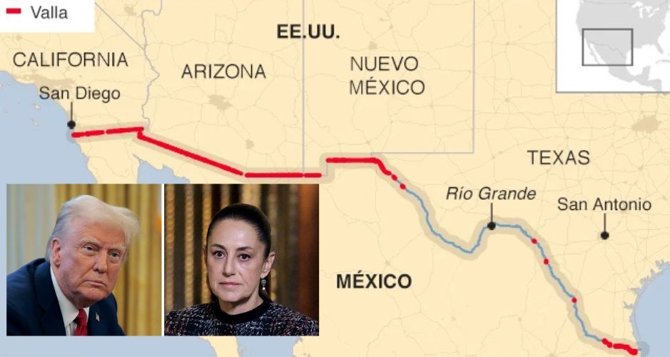 Donald Trump, Claudia Sheinbaum y la valla fronteriza entre México y EEUU