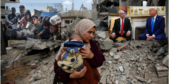 Palestinos en la destruida Gaza, Netanyahu y Trump