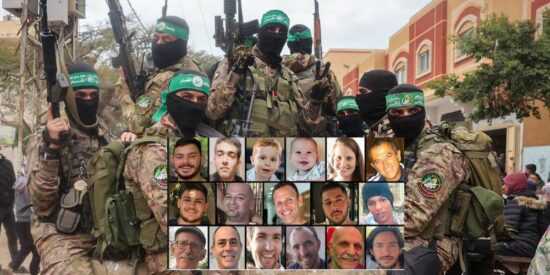 Terrorista de Hamas y rehenes israelíes