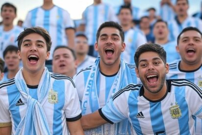 Hinchas argentinos apoyando a la albiceleste
