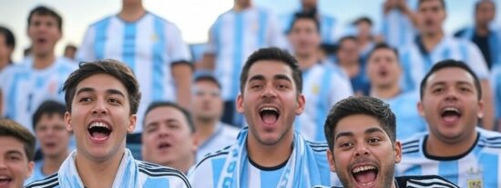 Hinchas argentinos apoyando a la albiceleste