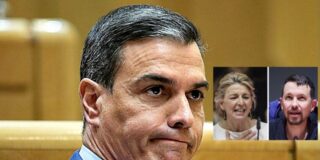 Pedro S&aacute;nchez (PSOE), Yolanda D&iacute;az (SUMAR) y Pablo Iglesias (PODEMOS)